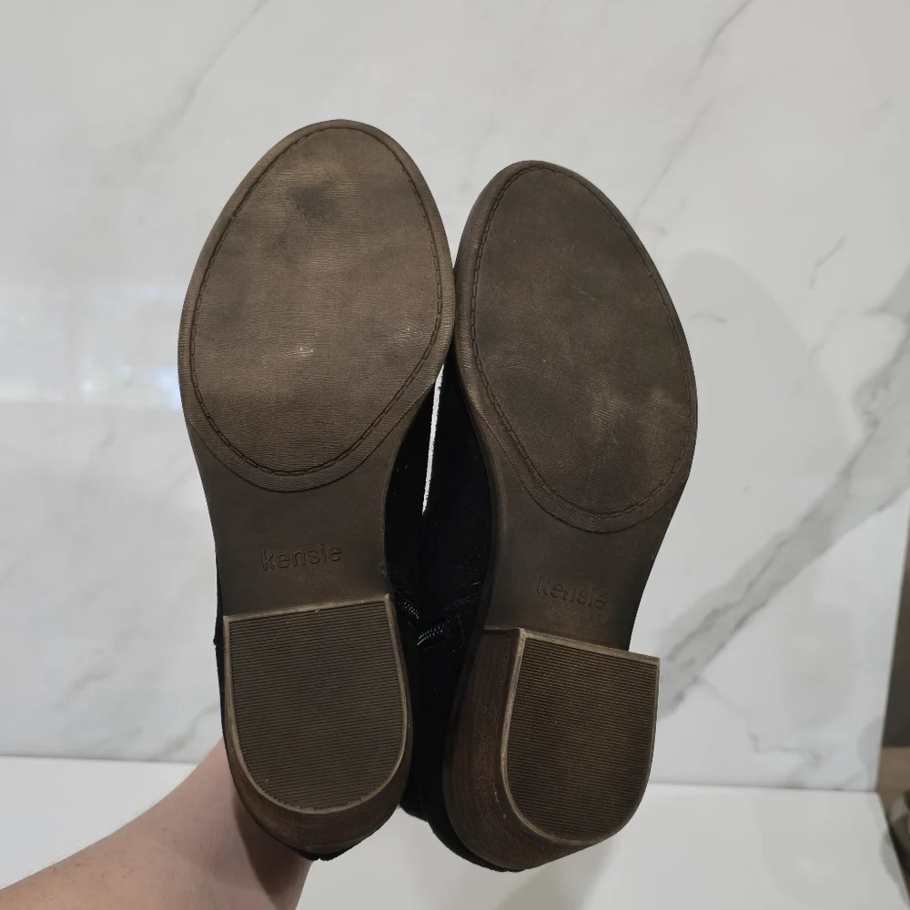 Kensie | Garry Black suede stacked heel booties size 8